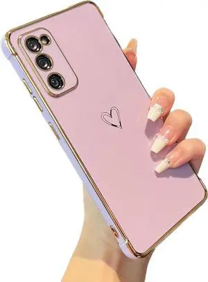 ZTOFERA Case for Samsung Galaxy S20 FE 5G,Cute Plating Edge Love Hearts Pattern with Camera Lens Protection Phone Case for Galaxy S20 FE 6.5",Purple