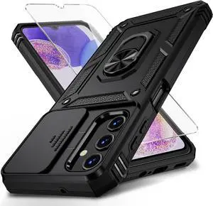 Vinve for Samsung Galaxy A13 5G Case, Slide Camera CoverHD Screen ProtectorMilitary Grade Magnetic Ring Holder Shockproof Kickstand Protective Case, Black