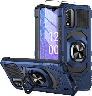 for Nokia C210 Case with Tempered Glass Screen Protector,Military Grade Heavy Duty Shockproof Protective Cover,with Ring Kickstand Full-Body Protective Case for Nokia C210 Purple Navy