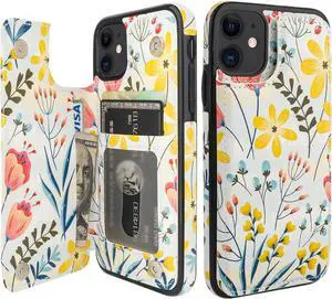 HAOPINSH for iPhone 11 Wallet Case with Card Holder, Floral Flower Pattern Back Flip Folio PU Leather Kickstand Card Slots Case for Women Girls, Double Magnetic Clasp Shockproof Cover 6.1"