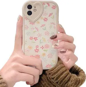 Ownest Compatible with iPhone 11 Case with Cute Flowers Floral Pattern for Women Girls Soft Silicone Love Lens Protection Case for iPhone 11 -White