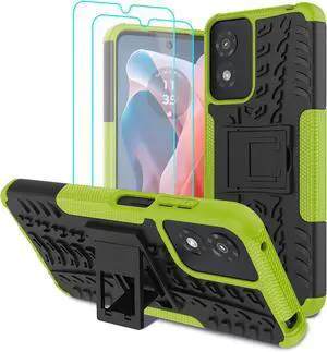 for Moto G Play 2024 Case with 2 Pack Screen Protector,Military Grade Shockproof, Heavy Duty Robust Bumper Cover with Kickstand for Motorola G Play 2024 Phone Green