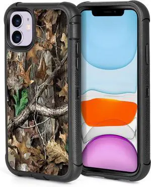 Compatible with iPhone 11 Case Camo Leaf Design for Men Boys, 3-Layer Heavy Duty Rugged Shockproof Anti-Slip Hard Plastic Bumper +Soft Silicone Rubber Full Body Protective Designer Case