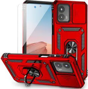 for Moto G 5G 2023 Case with Slide Camera Cover HD Screen Protector [Military Grade 16ft. Drop Tested] Magnetic Ring Holder Kickstand Protective Phone Case for Motorola Moto G 5G 2023, Red