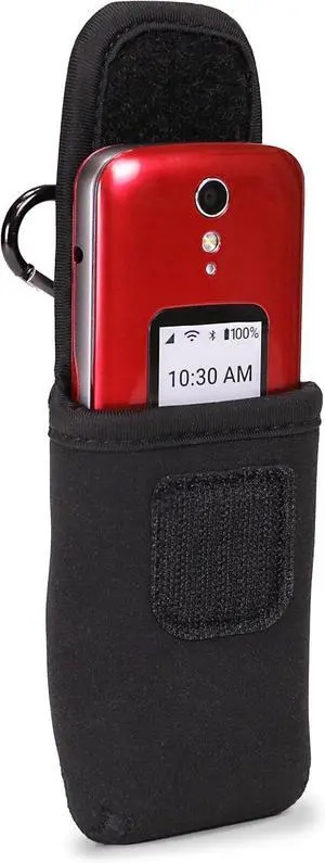 USA Gear Flip Phone Belt Case Compatible with Jitterbug 2, Alcatel GO, Nokia 2780, Tracfone TCL 2, Artfone G3 and more - Neoprene Flip Phone Pouch, Belt Loop, Carabiner Clip, Easy Access Hook and Loop