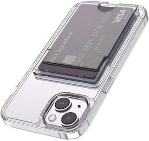 for iPhone 14, iPhone 13 Clear Wallet Case, Anti-Yellowing Slim Fit Thin TPU Bumper + PC Back Case with 2 Cards Holder