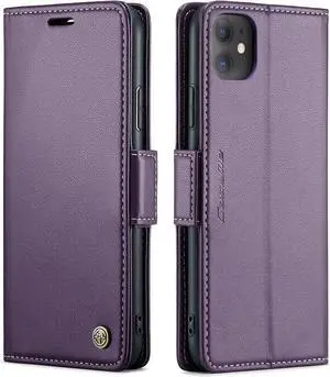 QLTYPRI Wallet Case for iPhone 11, Premium PU Leather Magnetic Flip Folio Case with RFID Blocking Credit Card Slots Kickstand Shockproof Protective Phone Case Cover - Purple