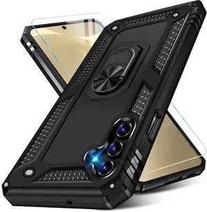 for Samsung Galaxy S24 Plus Case with Screen Protector, Military Grade Rugged Shockproof Heavy Duty S24 Plus 5G Protective Cover for Samsung S24 Plus Magnetic Ring Kickstand Phone Case (Black)