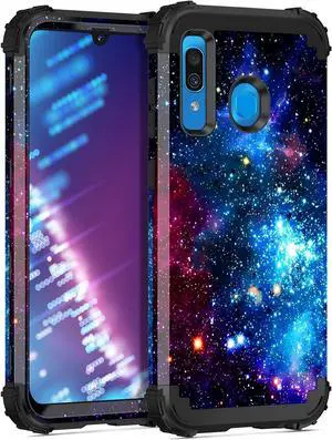 Miqala for Galaxy A20/A30/A50 Case,Shiny in The Dark Three Layer Heavy Duty Shockproof Hard Plastic Bumper +Soft Silicone Rubber Protective Case for Samsung Galaxy A20/A30/A50,Blue Sky