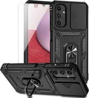 for Samsung Galaxy A14 5G Case with Slide Camera Cover HD Screen Protector [Military Grade 16ft. Drop Tested] Magnetic Ring Holder Kickstand Protective Phone Case for Samsung Galaxy A14 5G, Black