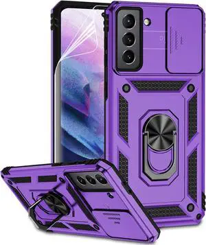 for Samsung Galaxy S21 Plus Case with Camera Lens Cover HD Screen Protector, Military-Grade Drop Tested Magnetic Ring Holder Kickstand Protective Phone Case for Samsung Galaxy S21+ Plus 5G (Purple)