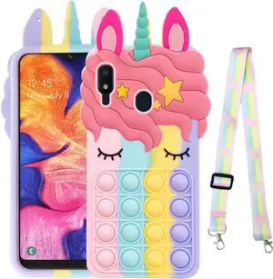 nancheng for Samsung Galaxy A10E Phone Case with Strap Girls Woman Cute Silicone Bubble Cartoon Push Pop Toys Funny Kawaii Stress Relief Shockproof Protective Cover - Rainbow