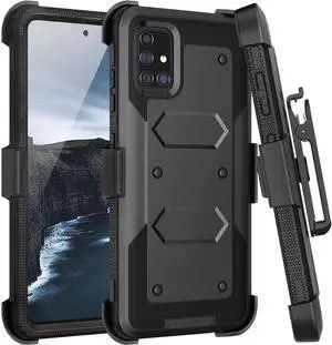 TJS Phone Case Compatible with Samsung Galaxy A71 5G (Not Fit Galaxy A71 4G (SM-A715F/DS)/Verizon A71 5G UW), Belt Clip Holster Hybrid Kickstand Heavy Duty Cover (Black)