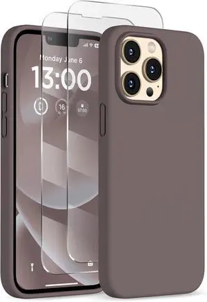 Designed for iPhone 13 Pro Max Case, Liquid Silicone Case with [2X Screen Protectors], Full Body Shockproof Protective Slim Thin Phone Case for iPhone 13 Pro Max 6.7 inch, Coffee Brown