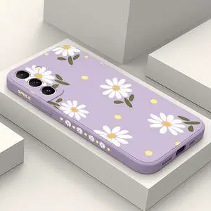 for Samsung Galaxy S21 Case, Floral Creative Sides Fashionablee Designs Soft Silicone Slim Phone Cover for Galaxy S21, Daisy Purple