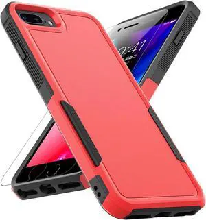 for iPhone 8 Plus/iPhone 7 Plus/iPhone 6 Plus Case: Dual Layer Protective Heavy Duty Cell Phone Case Shockproof Rugged Bumper Tough with Screen Protector - 16FT Military Grade Drop Tested, Red