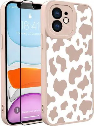 OOK Compatible with iPhone 11 Case Cute Cow Print Fashion Slim Lightweight Camera Protective Soft Flexible TPU Rubber for iPhone 11 with [Screen Protector]-Pink