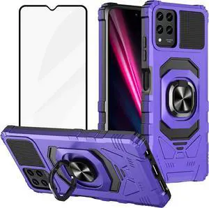 Ailiber Case for Revvl 6X Pro, T Mobile Revvl 6 5G Phone Case with Screen Protector, Ring Kickstand for Magnetic Car Mount, Military Grade, Heavy Duty Shockproof Cover - Purple