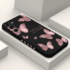 for Samsung Galaxy S22 Plus Case, Fashionable Flowers Designs Soft Silicone Drop Protective Fingerprint for Samsung S22 Plus Phone Cover, Butterfly Black