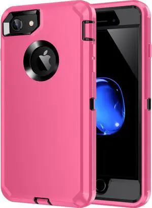 for iPhone 8 Case,iPhone 7 Case,[Built in Screen Protector] Heavy Duty Shockproof Dust/Drop Proof [3 Layers] Full Body Protection Rugged Cover Case for iPhone 8/7,Pink/Black