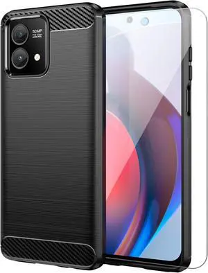 for Motorola Moto G Stylus 5G 2023 case, with HD Screen Protector, Fashion Shock-Absorption Flexible TPU Bumper Soft Rubber Protective Phone Case Cove for Motorola Moto G Stylus 5G 2023, Black