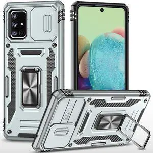 for Samung Galaxy A71 5G Case with Slide Camera Cover Ring Kickstand Military Grade Shockproof Case Armor Heavy Duty for Galaxy A71 5G Phone Case (Gray)