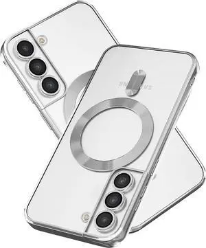 Magnetic for Samsung Galaxy S21 FE Case,Electroplated Clear Slim Samsung S21 FE Phone Case with Camera Protection,Shockproof Samsung S21 FE Case Compatible with MagSafe, Silver Edge