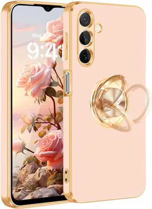 Fingic for Samsung Galaxy A15 5G Phone Case[with 360° Ring Holder][Support Magnetic Car Mount]Cute Kickstand Slim for Women Girls Nonslip Rugged Bumper Protective Case for Samsung Galaxy A15,Rose Gold