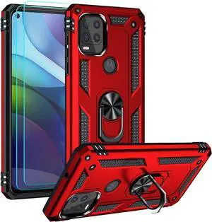 Androgate Compatible with Moto G Stylus 5G Case with HD Screen Protector, Military-Grade Ring Holder Stand Car Mount 16ft Drop Tested Protective Cover Phone Case for Motorola Moto G Stylus 5G, Red