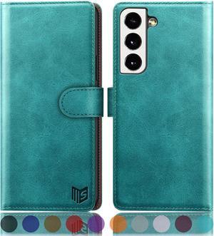 SUANPOT for Samsung Galaxy S22 with RFID Blocking Leather Wallet case Credit Card Holder,Flip Folio Book Phone case Shockproof Cover Women Men for Samsung S22 case Wallet Blue Green