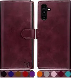 SUANPOT for Samsung Galaxy A14 5G Wallet case with RFID Blocking Credit Card Holder,Flip Book PU Leather Protective Cover Women Men for Samsung A14 Phone case (Wine Red)