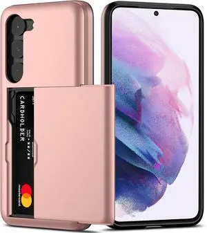 Nvollnoe for Samsung S23 Plus Case with Card Holder 5G 6.6 inch Slim Dual Layer Heavy Duty Protective Hidden Card Slot Wallet Cover for Samsung S23 Plus(Rose Gold)
