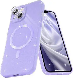Micoden for iPhone 14 Case for Women Girls, Cute Bling Sparkle Glitter Magnetic Compatible with MagSafe Shockproof Camera Protection Luxury Anti-Scratch Soft Silicone Phone Case for iPhone 14, Purple