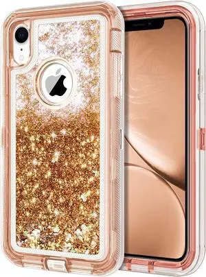 JAKPAK Case for iPhone XR Case Glitter Bling Sparkle for Girls Woman for iPhone XR Case Heavy Duty Shockproof Full Body Protective Shell Hard PC Bumper and TPU Back Cover for iPhone XR 10R Rose Gold