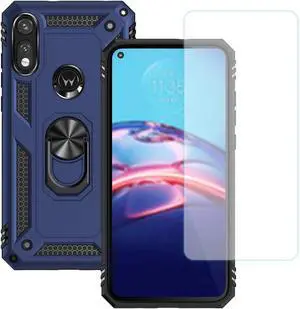 for Moto E Phone Case, Moto E Case with HD Screen Protector, Military Grade Protective Cases with Ring for Moto E 2020 (Blue)