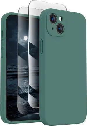 FireNova Designed for iPhone 14 Case, Silicone Upgraded [Camera Protection] Phone Case with [2 Screen Protectors], Soft Anti-Scratch Microfiber Lining Inside, 6.1 inch, Midnight Green