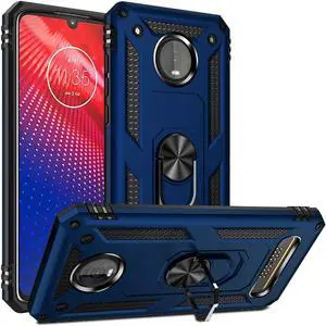 Moto Z4 Case,Moto Z4 Play Case, [ Military Grade ] 15ft. Drop Tested Protective Case with Magnetic Car Mount Ring Holder Stand Cover for Moto Z4/Z4 Play - Blue