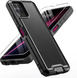 for REVVL 6 Pro 5G / REVVL 6X Pro 5G Case, with Screen Protector, Military Grade Drop Proof Dual Layer Heavy Duty Rugged Protective Phone Shell (Black)