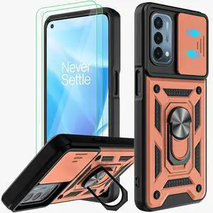 OnePlus Nord N200 5G Cellular Phone Case (Rose Gold), Military Grade, Slide Camera Cover, 360° Rotation Kickstand, 2pcs HD Screen Protector