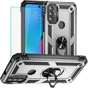 Yiakeng for Moto G Play 2023 Case, Moto G Play 2023 Phone Case with HD Screen Protector, Military Grade Protective Cases with Ring for Moto G Play 2023 (Silver)