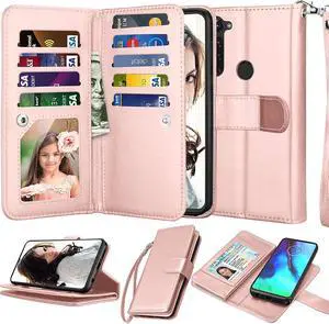 NJJEX Compatible for Mototola G Stylus 2020 Case/Moto G Stylus Wallet Case 2020, [9 Card Slots] PU Leather ID Credit Holder Folio Flip [Detachable] Kickstand Magnetic Phone Cover & Lanyard -Rose Gold