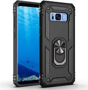 Military Grade Drop Impact Case for Samsung Galaxy S8 Plus (S8+) 6.2 inch 360 Metal Rotating Ring Kickstand Holder with Built-in Magnetic Car Mount (Black)