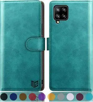 SUANPOT for Samsung Galaxy A42 5G with RFID Blocking Leather Wallet case Credit Card Holder, Flip Folio Book Phone case Shockproof Cover for Women Men for Samsung A42 5G case Wallet (Blue Green)