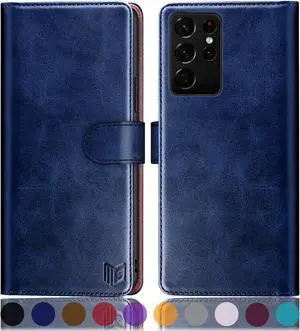 SUANPOT for Samsung Galaxy S21 Ultra 6.8" with RFID Blocking Leather Wallet case Credit Card Holder,Flip Folio Book Phone case Shockproof Cover Women Men for Samsung S21 Ultra case Wallet Blue
