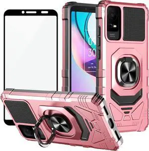 Ailiber for TCL ION V Case, TCL ION X/TCL T607DL Case with Screen Protector, Ring Kickstand for Magnetic Car Mount, Military Grade, Heavy Duty Shockproof Protective Phone Cover for TCL IONX -Rose Gold