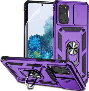for Samsung Galaxy S20 Plus Case with Camera Lens Cover HD Screen Protector, Military-Grade Drop Tested Magnetic Ring Holder Kickstand Protective Phone Case for Samsung Galaxy S20+ Plus 5G (Purple)