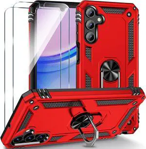 for Samsung Galaxy A15 5G Case, Galaxy A15 5G Phone Case with HD Screen Protector[2 Pack], [Military Grade] 16ft. Drop Tested Shockproof Protective Cover with Magnetic Kickstand, Red