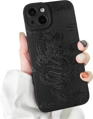 Compatible for iPhone 15 Plus Case Cute Cool Dragon Black Design for Girls Women Soft TPU Shockproof Protective Girly for iPhone 15 Plus-Dragon