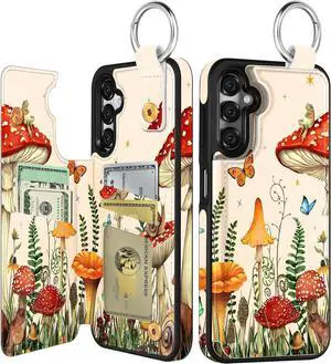 Shorogyt for Samsung Galaxy A15 5G Wallet Case with Card Holder - Designer Mushroom Frog Pattern Kickstand Magnetic Clasp Back Flip Folio Leather Phone Cases for Galaxy A15 5G for Women Men Girls