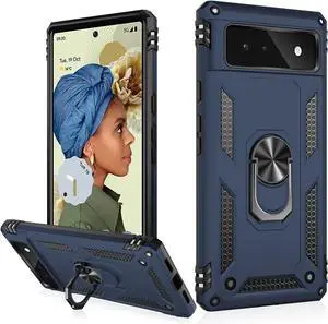 IKAZZ Suitable for Google Pixel 6 Case,Military Grade Shockproof Heavy Duty Protective Phone Cover Pass 16ft Drop Test with Magnetic Kickstand Car Mount Holder Blue